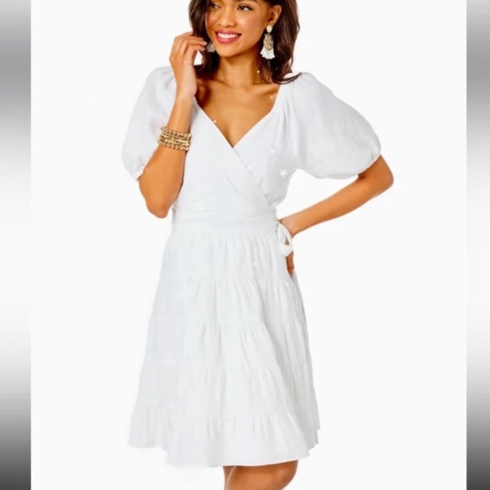 New Lilly Pulitzer Iralee Linen Wrap Dress - Picture 4 of 15
